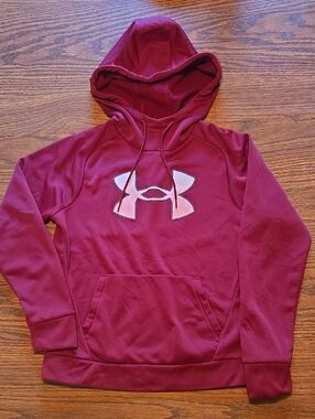 Under Armour Burgundy Hoodie with White And Pink Ombre Logo